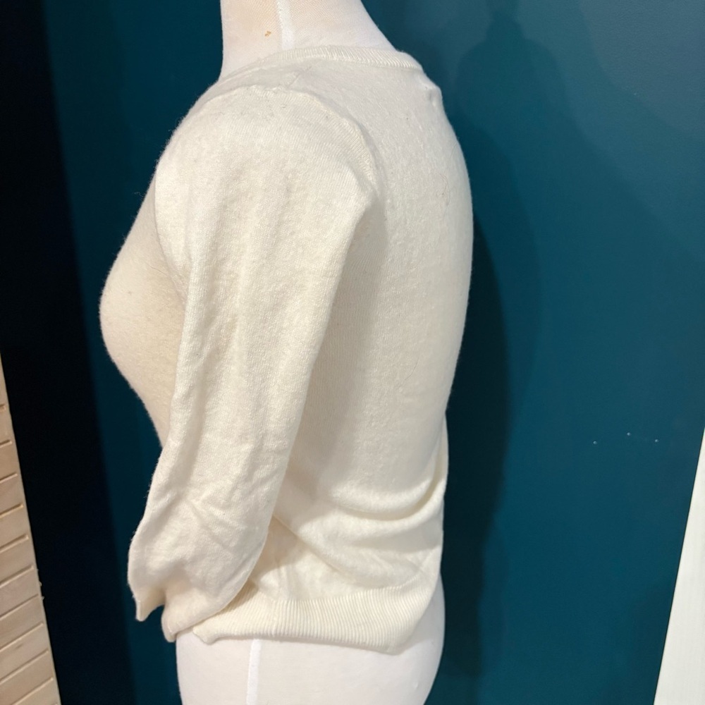 Nanette Lepore Cream Crew Neck fine merino wool Sweater. Old money/ minimalist - Picture 4 of 7